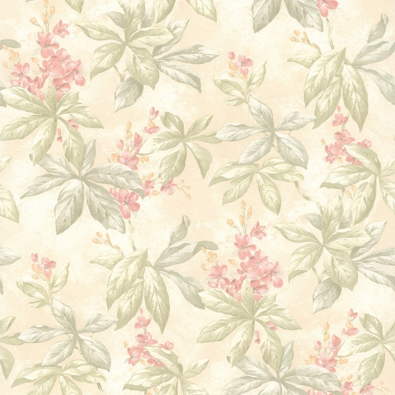 Auburn, Palma Pastel Leaf Blossom Trail, 16.5' L X 20.5" W, Wallpaper Roll