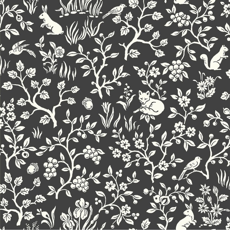 Fox & Hare Wallpaper, 20.5 in. x 33 ft. = 56 sq.ft, in Straight Black