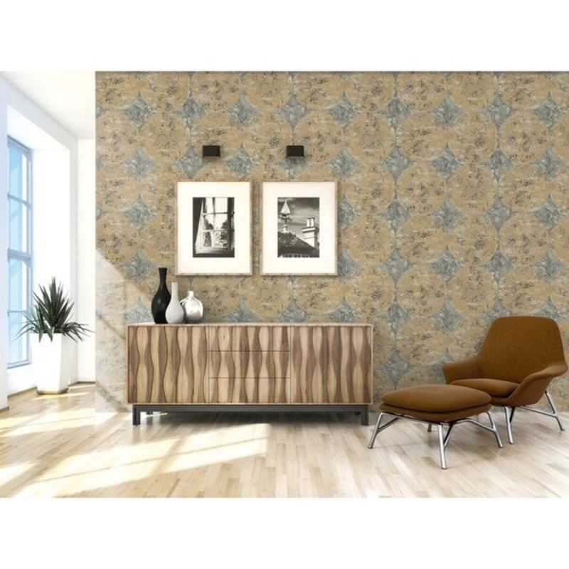 Fulton Circles/Faux/Texture Wallpaper, In Metallic Gold, Black, & Gray