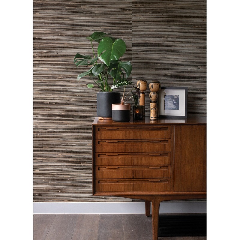 Gainesville, Anhui Black Grasscloth 24' L X 36" W, Wallpaper Roll