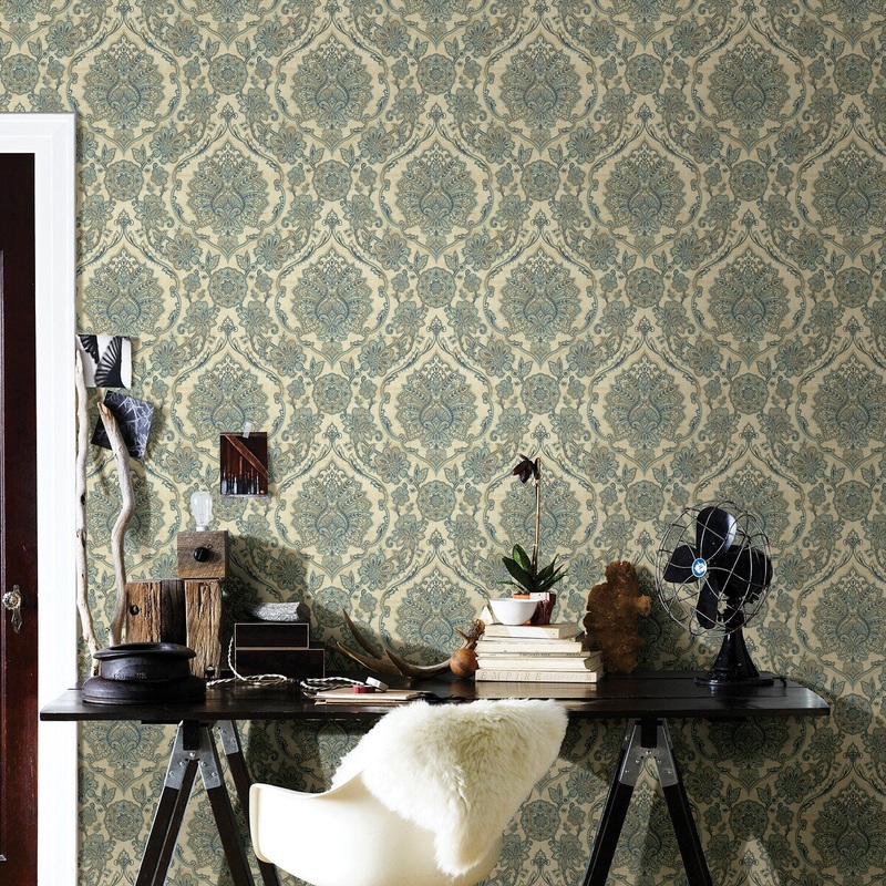Simons, Carnegie Beige Damask, 33' L X 20.5 W, Wallpaper Roll