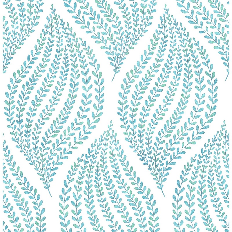 Botanical Genevieve Arboretum Aqua Fern Wallpaper