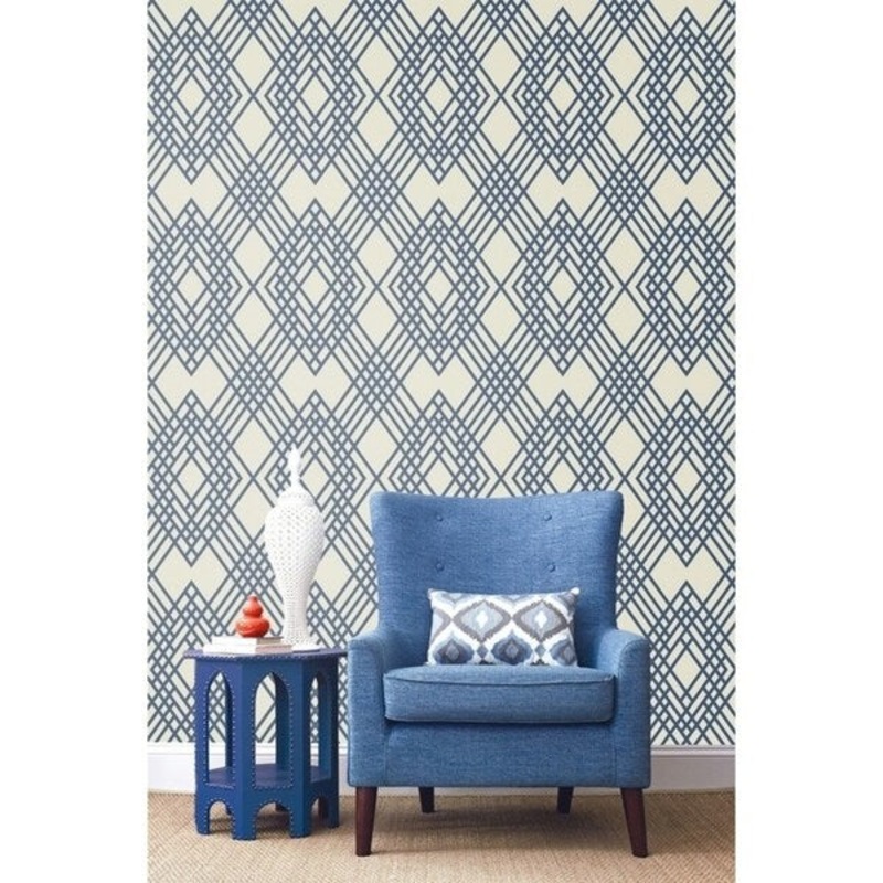 Cayman Lattice/Trellis Wallpaper, In Prussia Blue & Off-White