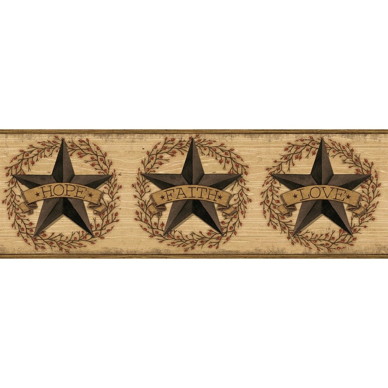 Claremont, Faith Barn Star Red, 15' L X 8 W, Wallpaper Border
