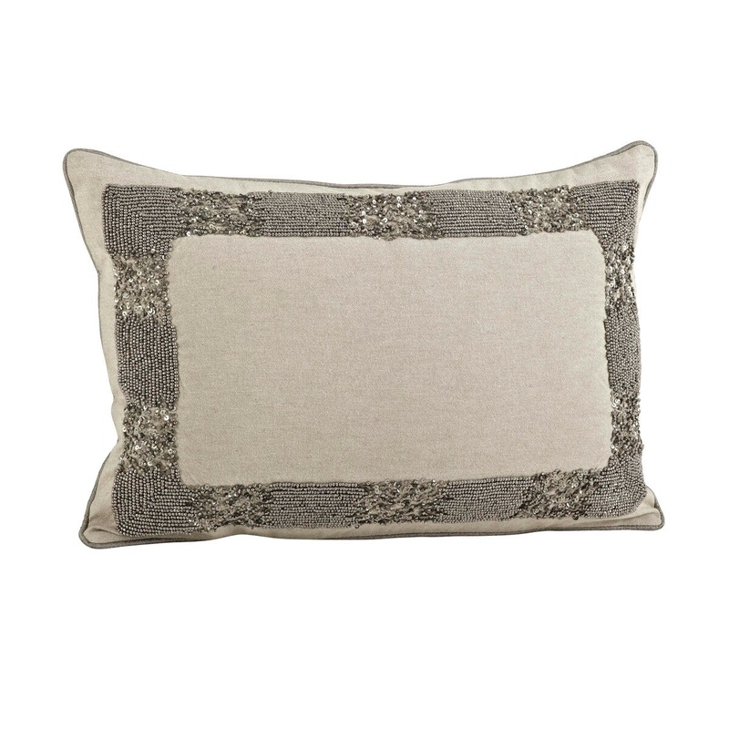 Beaded Throw Pillow Cover With Banded Design