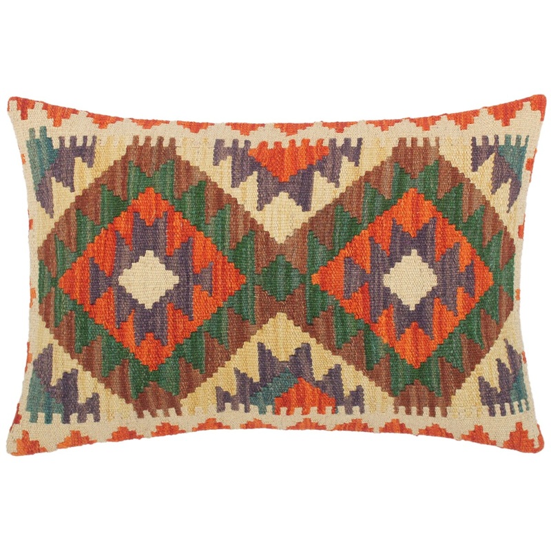 Bohemian Cher Hand Woven Turkish Kilim Throw Pillow 21 in x 16 in