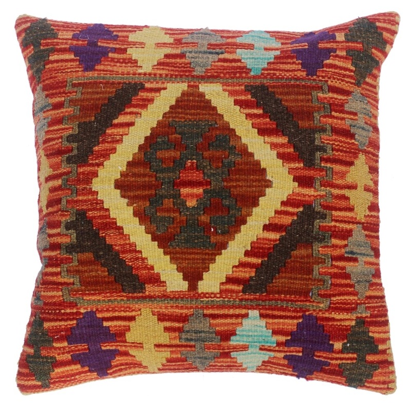 Chiquita Red/Purple Hand-Woven Kilim Throw Pillow(18"x18")