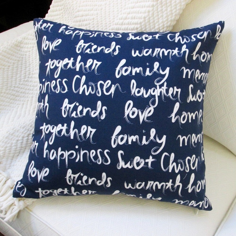 Artisan Pillows 'Love, Happiness, Laughter' Navy Blue Polyester 18-inch Indoor Throw Pillow