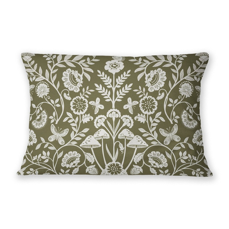 AUTUMN BUTTERFLY GARDEN OLIVE Lumbar Pillow By Jenny Lund