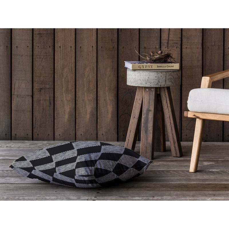 BLOCK PRINT CHECK BOARD IN BLACK AND WHITE Floor Pillow By Kavka Designs