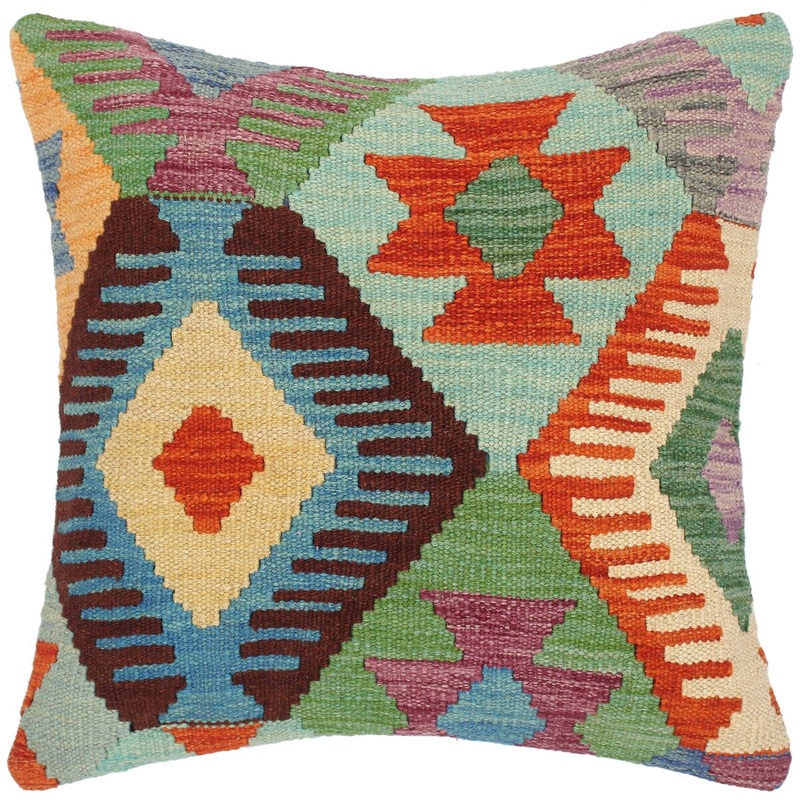 Bohemian Erminia Hand-Woven Turkish Kilim Pillow -18 in. x 18 in.