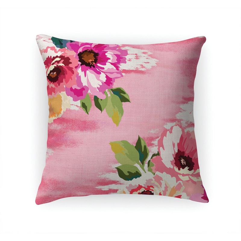 BRIGHT FLORAL PINK Linen Throw Pillow By Kavka Designs