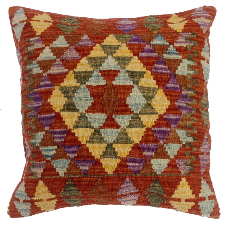 Cherilyn Rust/Purple Hand-Woven Kilim Throw Pillow(18"x18")