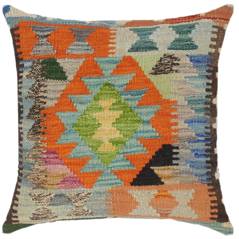 Southwestern Renna Hand-Woven Turkish Kilim Pillow 18 in. x 18 in.
