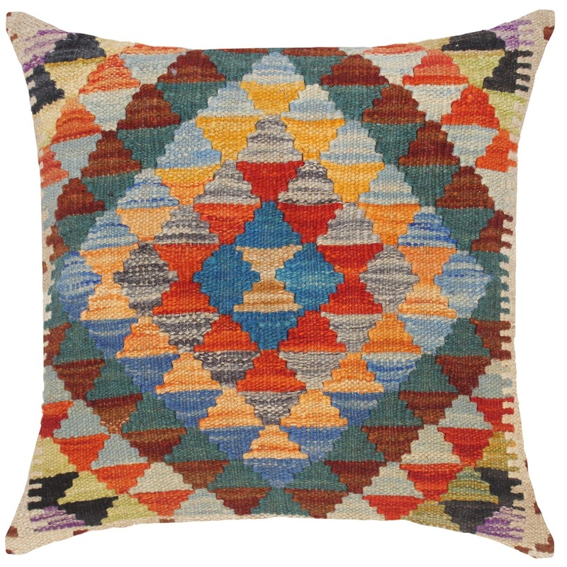 Bohemian Jeremy Hand-Woven Turkish Kilim Pillow 18 in. x 18 in.