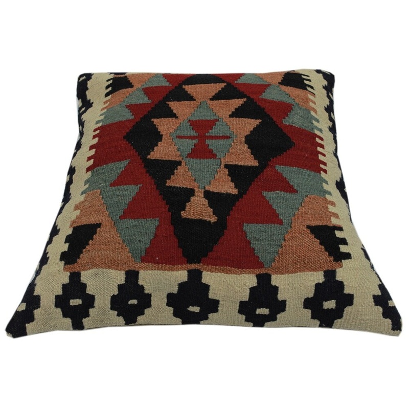 Cheatham Ivory/Blue Hand-Woven Kilim Throw Pillow -21"x21"