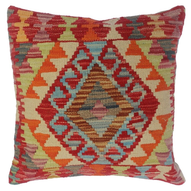 Cherly Red/Ivory Hand-Woven Kilim Throw Pillow(18"x18")