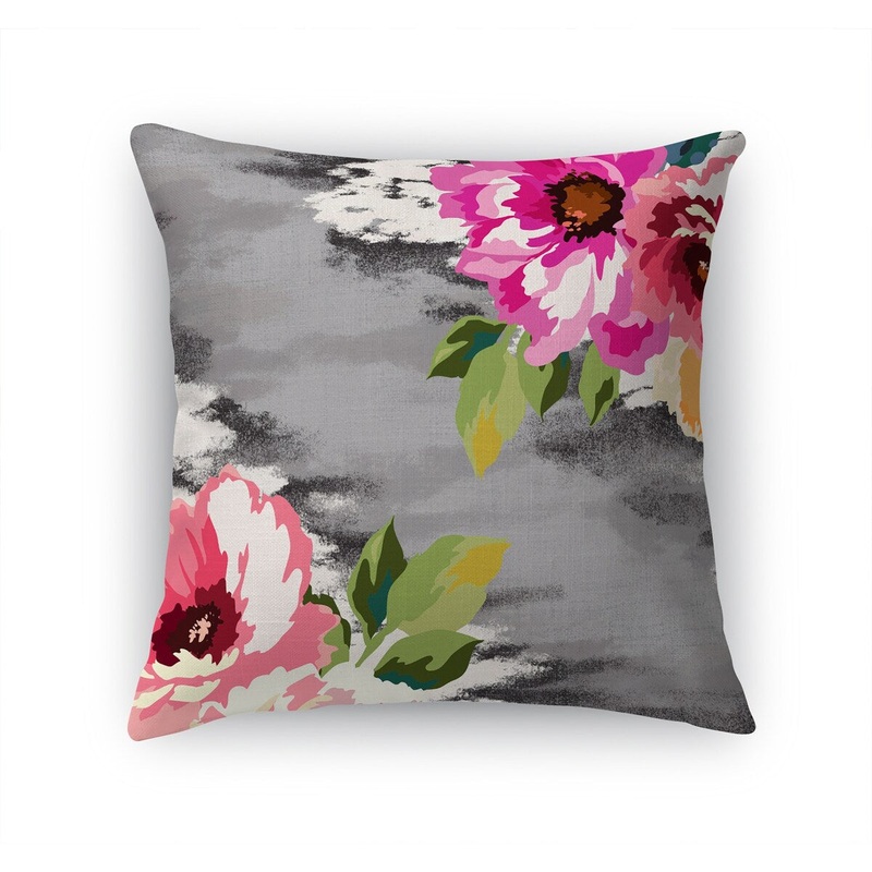 BRIGHT FLORAL GREY Accent Pillow by Kavka Designs