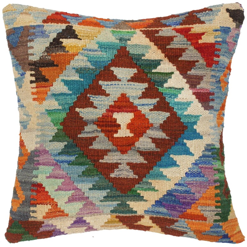 Shabby Chic Harriet Hand-Woven Turkish Kilim Pillow -18 in. x 18 in.