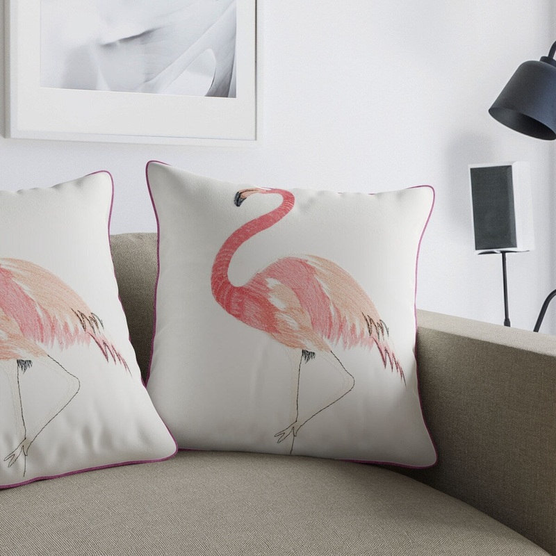 Tamera Contemporary Pink and White Fabric Flamingo Accent Pillows by Porch & Den (Set of 2)
