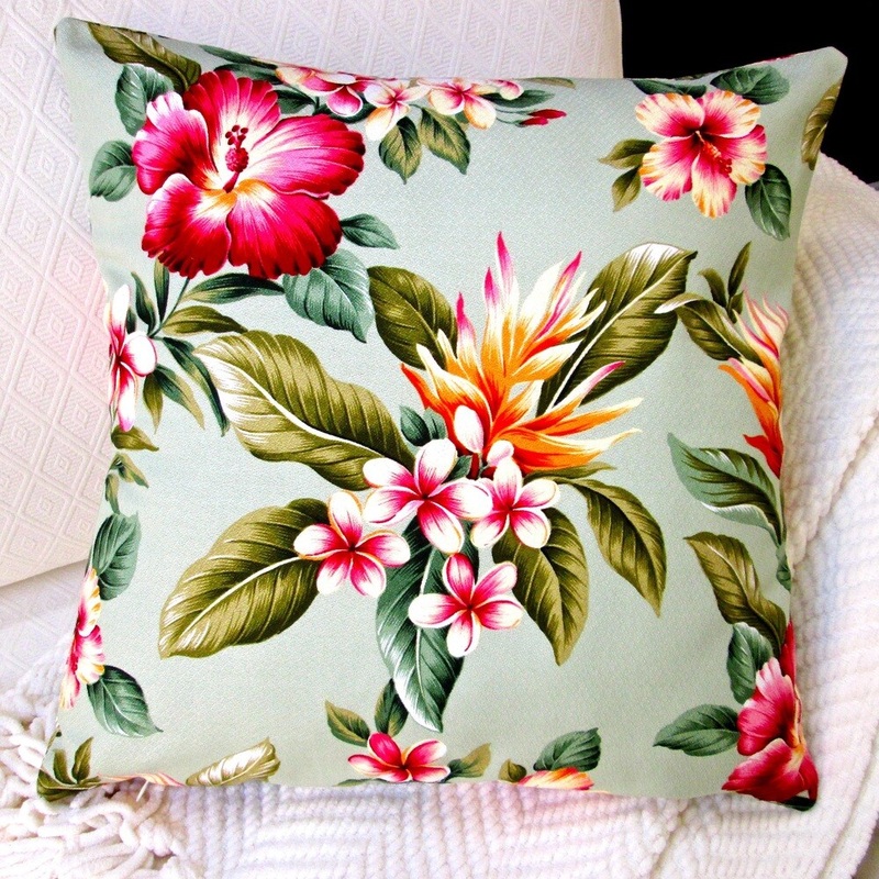 Artisan Pillows Indoor 20-inch Hawaiian Tropical Island Flowers in Mint Coastal Beach Accent Throw Pillow