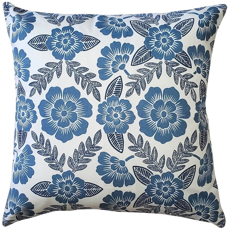 Avens Blue Cotton 17x17 Throw Pillow with Polyfill Insert