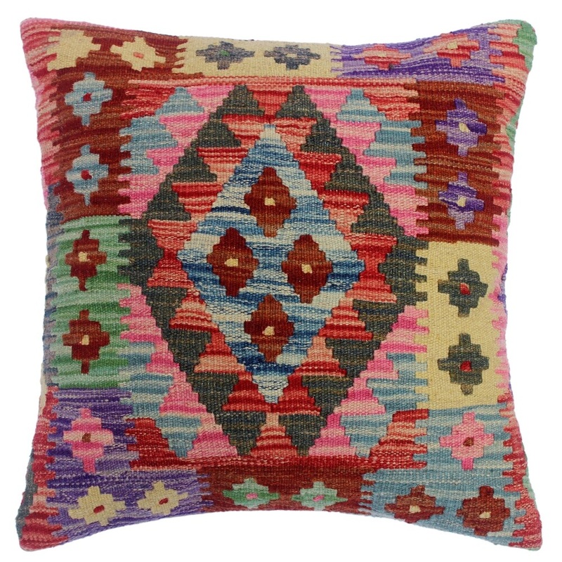 Chastity Pink/Lt. Blue Hand-Woven Kilim Throw Pillow(18"x18")