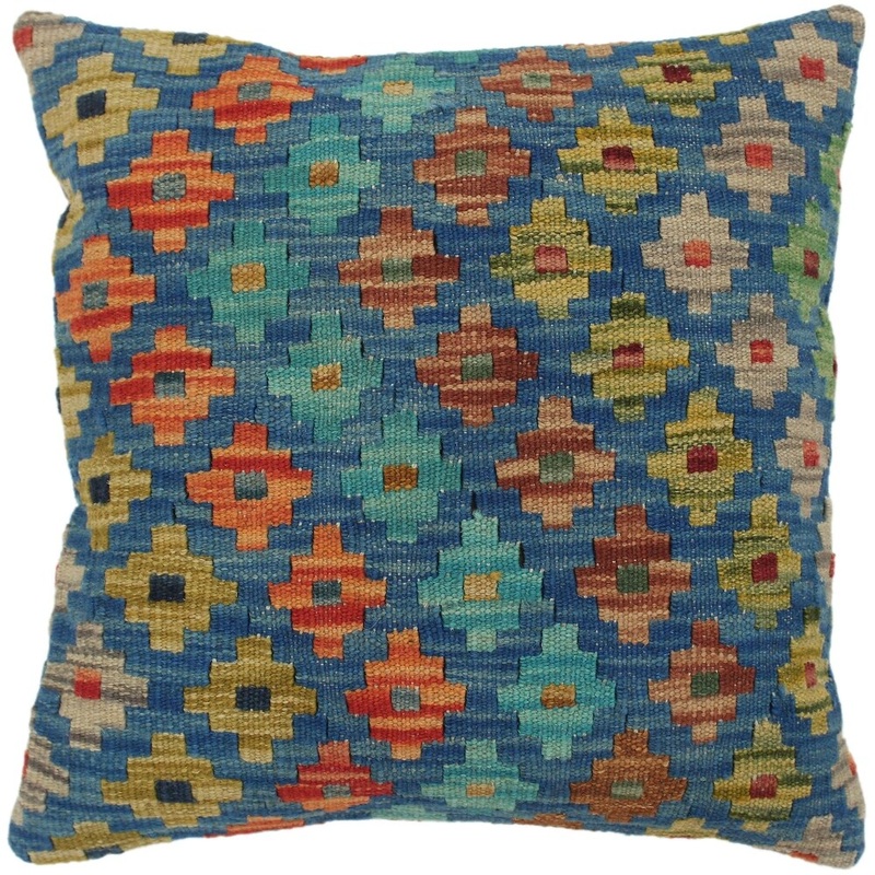 Susann Blue/Brown Hand-Woven Kilim Throw Pillow - 1'6 x 1'6