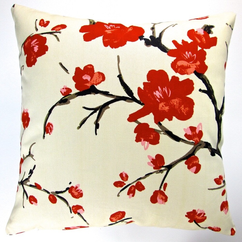 Artisan Pillows Indoor 20-inch Asian Far East Oriental Japanese Red Cherry Blossom Modern Accent Throw Pillow Cover
