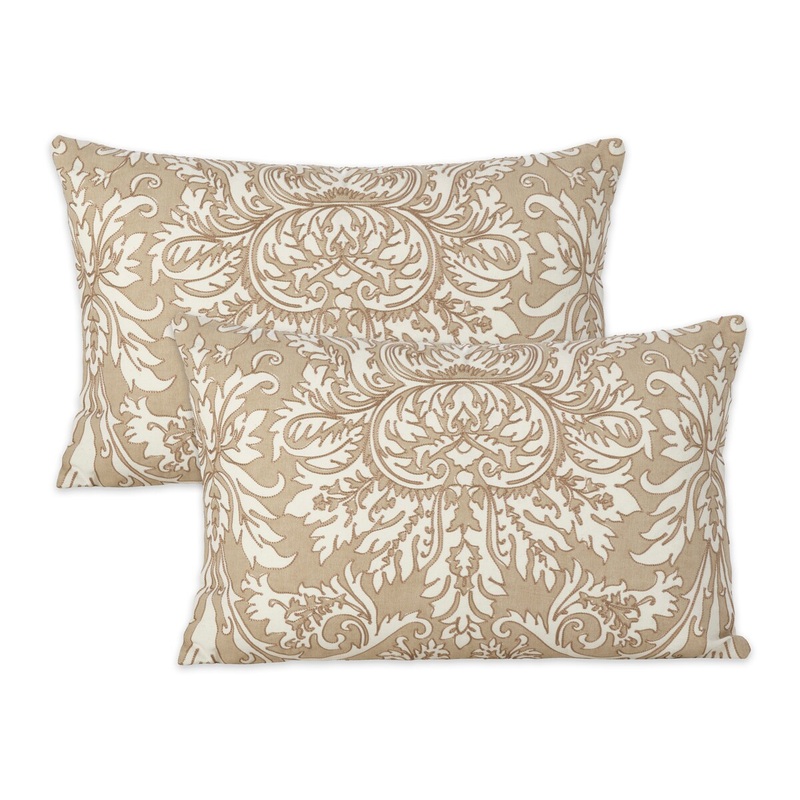 Stitched Damask Design Cotton Throw Pillow Cover (Set of 2)