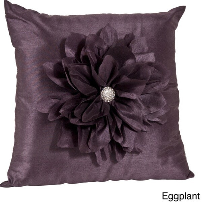 Textured Flower Bejeweled Design Throw Pillow