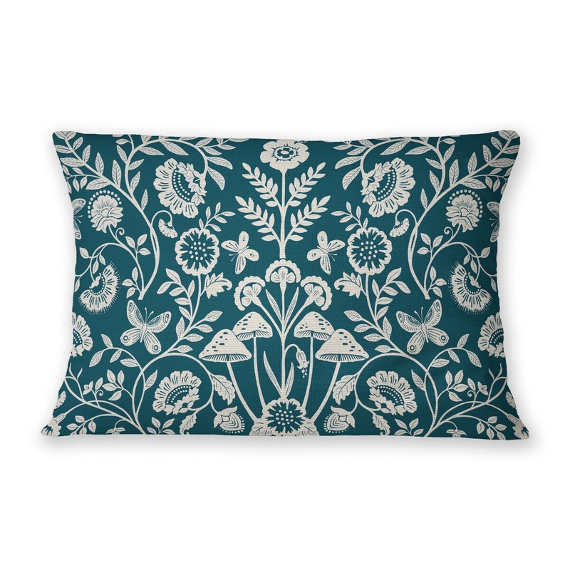 AUTUMN BUTTERFLY GARDEN TEAL Linen Throw Pillow By Jenny Lund