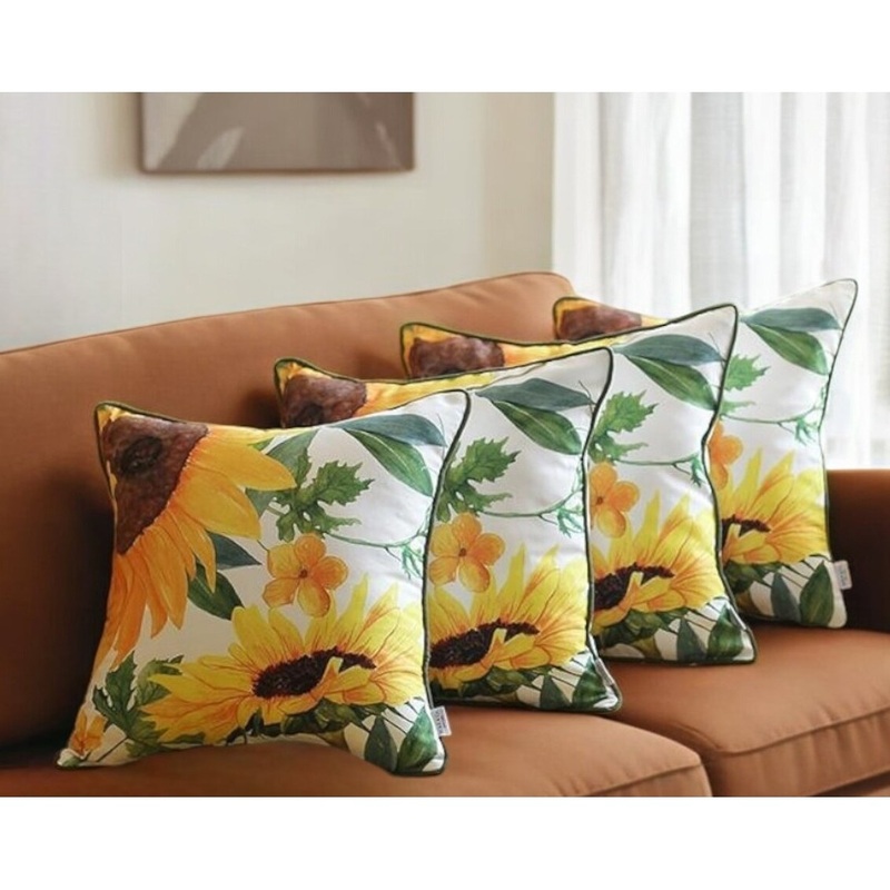 Set Of 4 18" Sunflowers Throw Pillow Cover In Multicolor