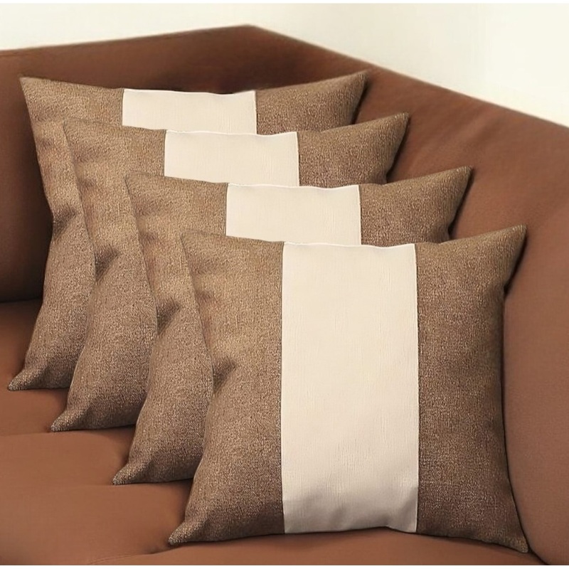 Set of Four 18" Brown and Ivory Color Block Fabric Throw Pillows