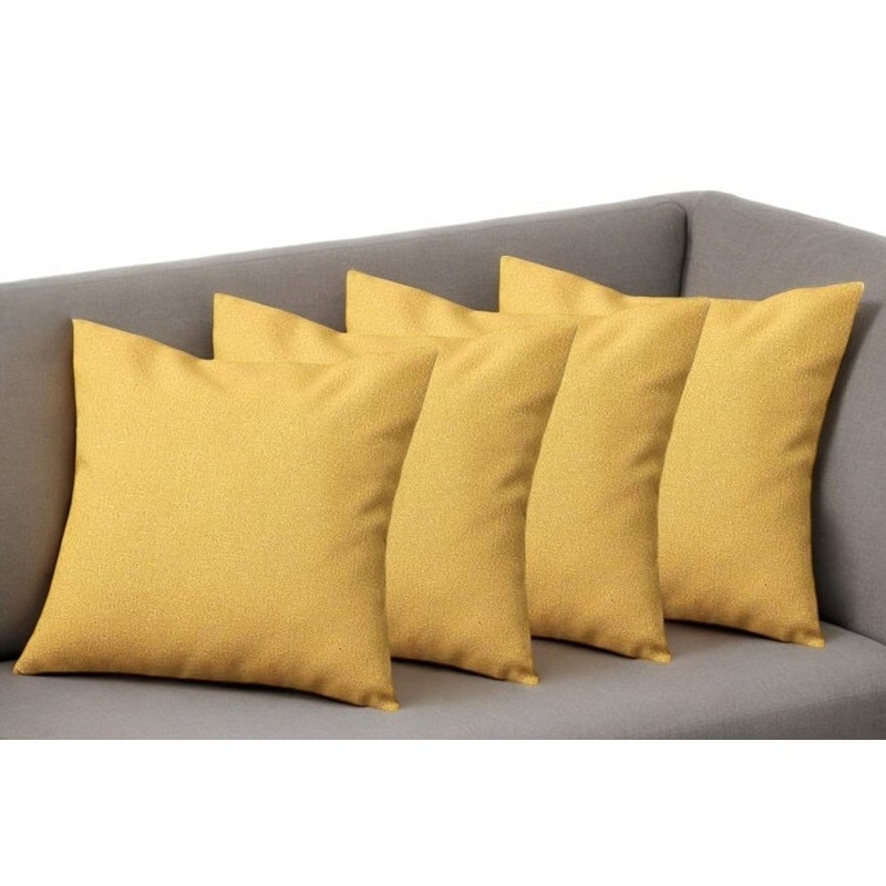 Set of Four 18" Yellow Fabric Throw Pillows