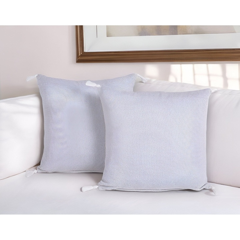 Set of Two 16" Gray Cotton Throw Pillow Covers with Tassels