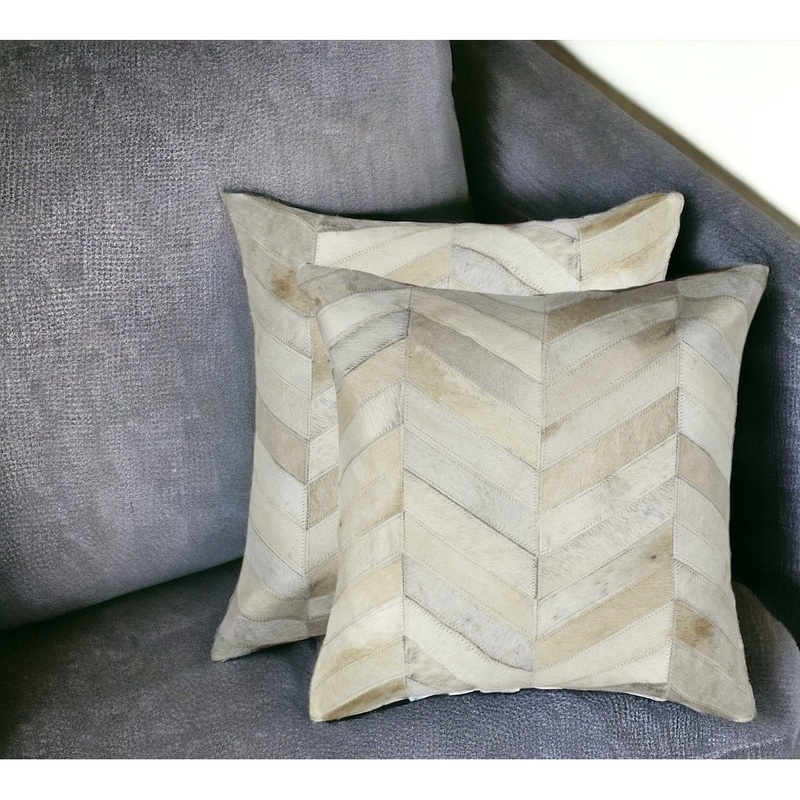 Set of Two Natural Cowhide Throw Pillow