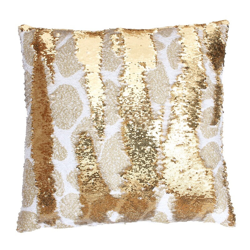 Thro by Marlo Lorenz Georgina Giraffe Gold Polyester Reversible Sequin Feather-filled Throw Pillow