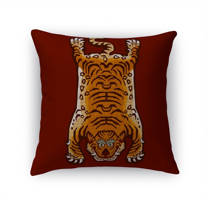 TIBETAN SNOW TIGER RED SQUARE Accent Pillow by Kavka Designs