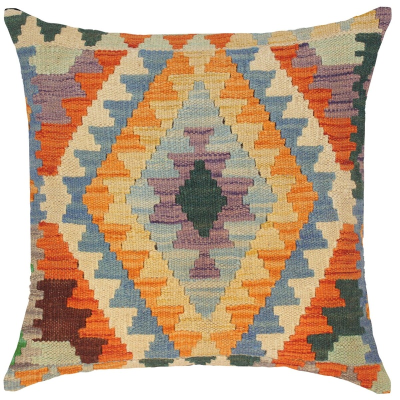 Bohemian Kena Hand-Woven Turkish Kilim Throw Pillow