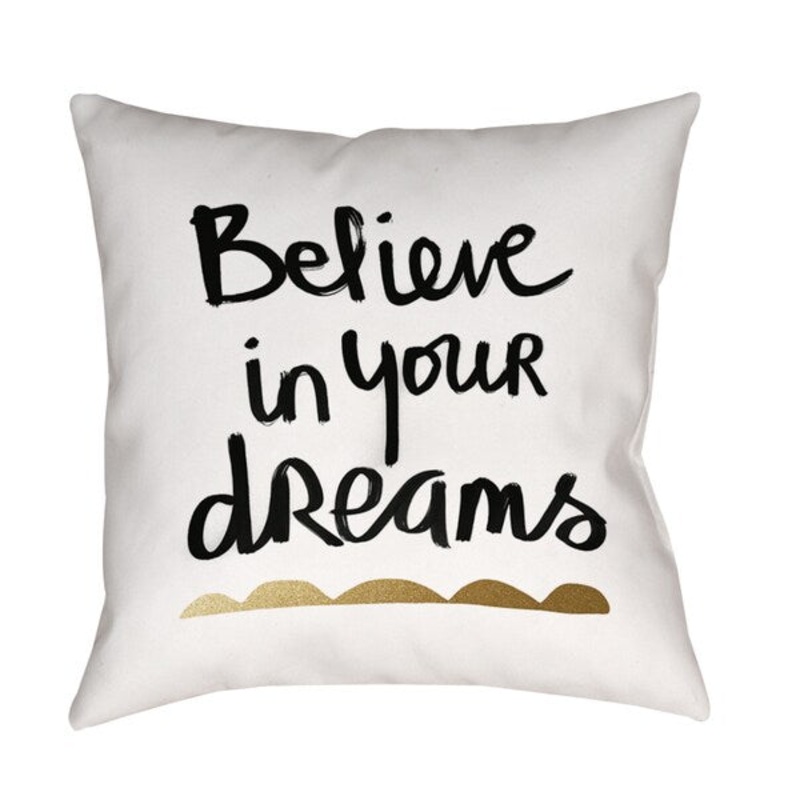 Believe White and Gold Decorative Pillow