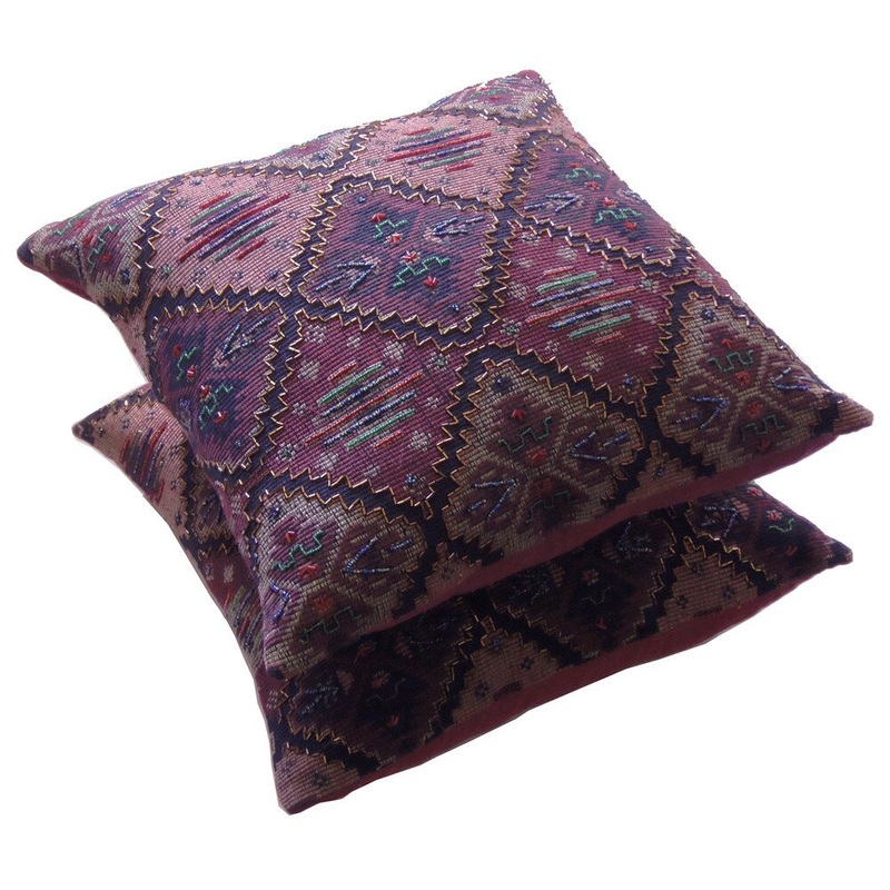 Celebration Beaded Jacquard Tapestry Decorative Pillow (Set of 2)