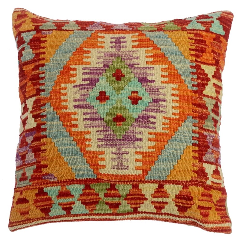Cheree Red/Orange Hand-Woven Kilim Throw Pillow(18"x18")