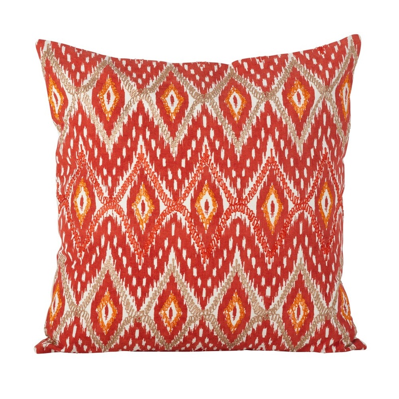 Stitched Ikat Design Cotton Down Filled Throw Pillow