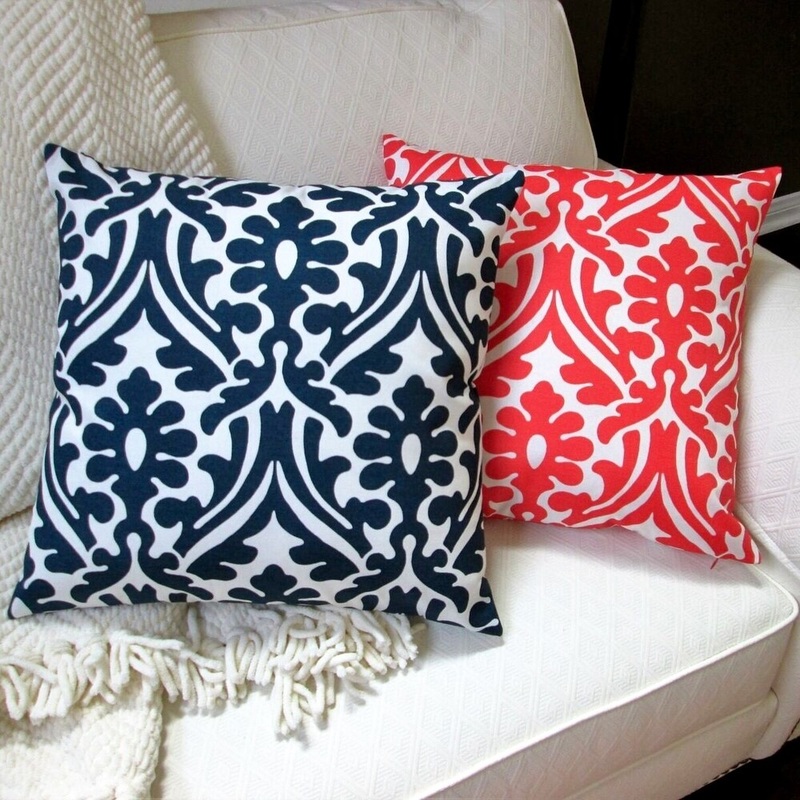 Artisan Pillows 18-inch Indoor/Outdoor Modern Geometric Damask in Orange or Navy Blue - Throw Pillow (Set of 2)