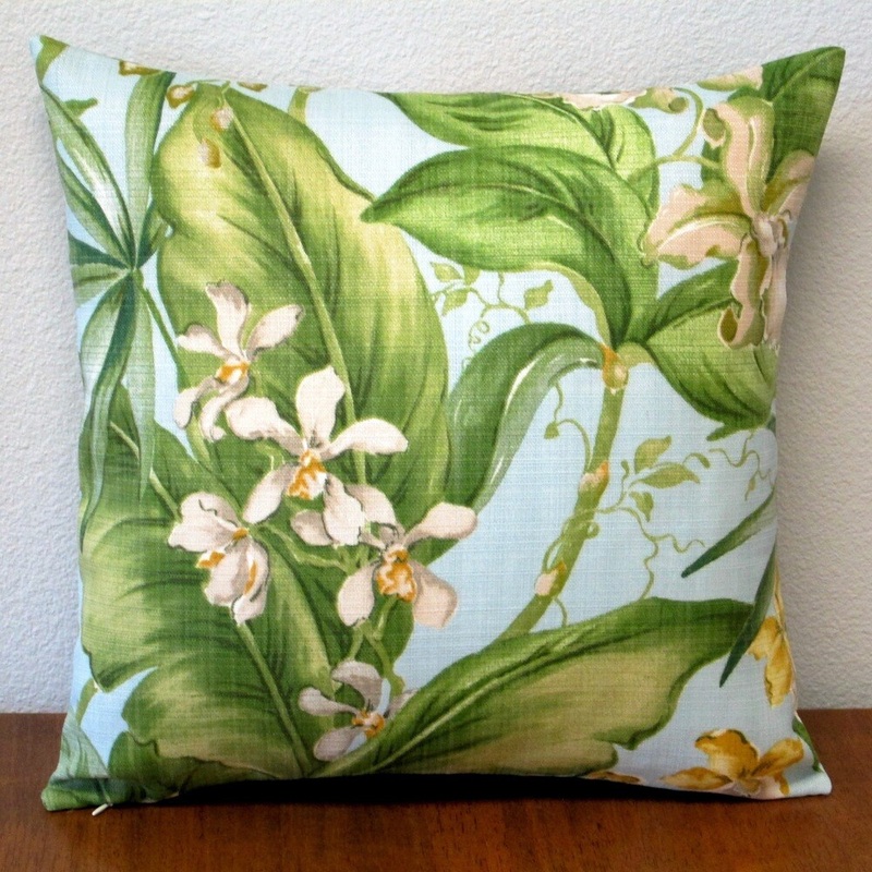 Artisan Pillows Indoor/Outdoor Orchids in Pastel Blue Tropical Floral Polyester 18-inch Throw Pillow (Set of 2)