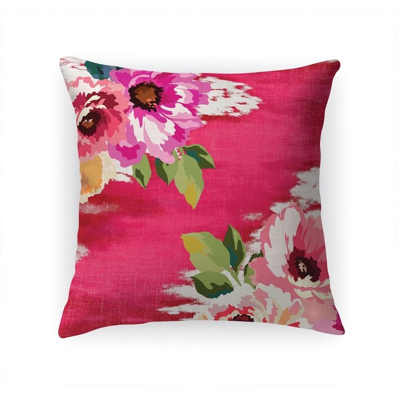BRIGHT FLORAL RUBY Linen Throw Pillow By Kavka Designs