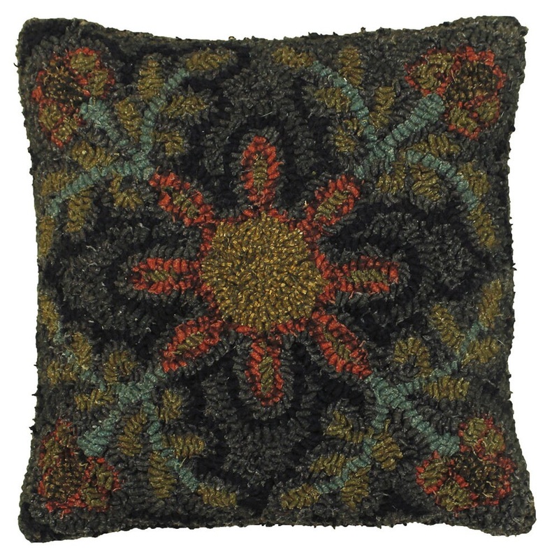 Sunshine Flowers 12-Inch Hooked Wool Throw Pillow