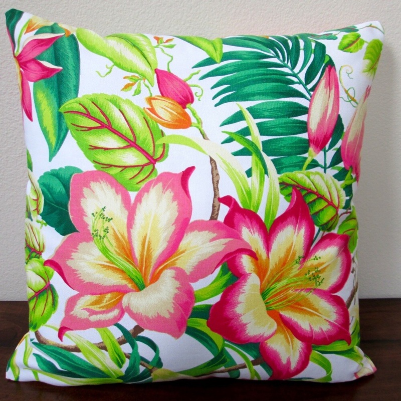 Artisan Pillows Indoor 20-inch Botanical Glow Tangelo Tropical Hibiscus Throw Pillow Cover