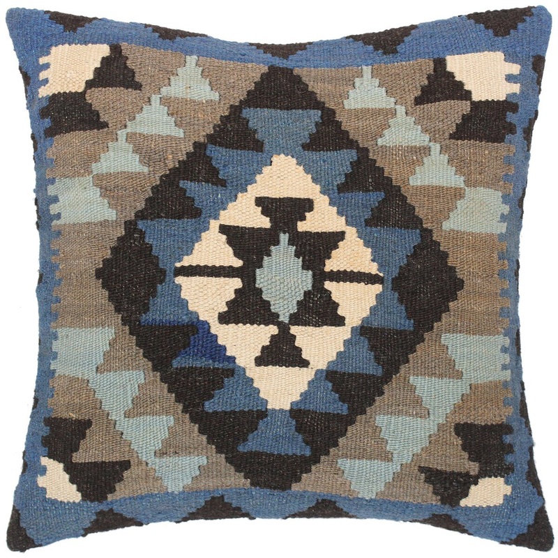 Boho Chic Autumn Hand-Woven Turkish Kilim Throw Pillow 18 in. x 18 in.